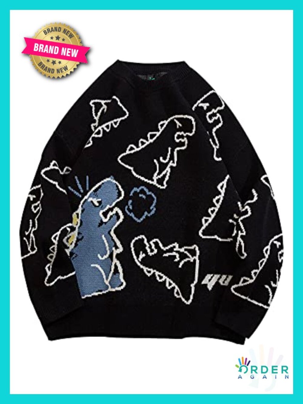 Dinosaur Graphic Knit Sweater Oversized Streetwear Pullover - Picture 1 of 6